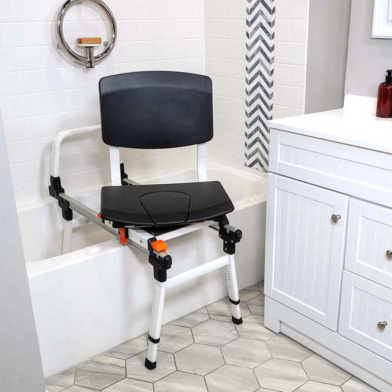 ShowerGlyde Shower chair positioned in bathtub.